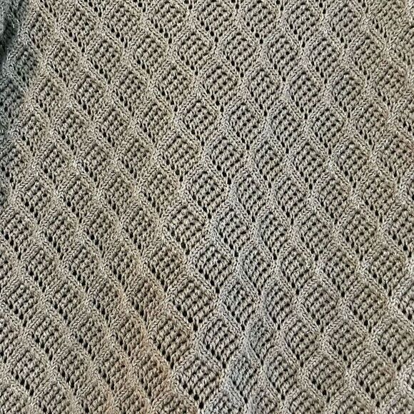 Loft Women’s Gray Metallic Open Knit Crew Neck Pullover Sweater Large - Picture 2 of 9